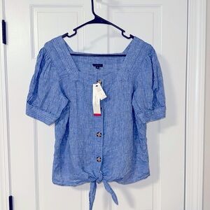 TALBOTS Square Neck Linen Tie-Front Top Blouse S